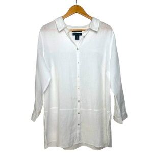 Tahari Women's Long Sleeve 100% Linen White Button Up Shirt Top Tunic Size‎ 1X